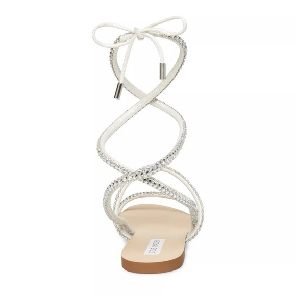 Steve Madden Uplift Heels White Faux Leather Ankle Wrap Crystals 6M - Picture 2 of 11